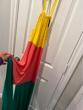 Colorblock Maxi Dress with Spaghetti Straps